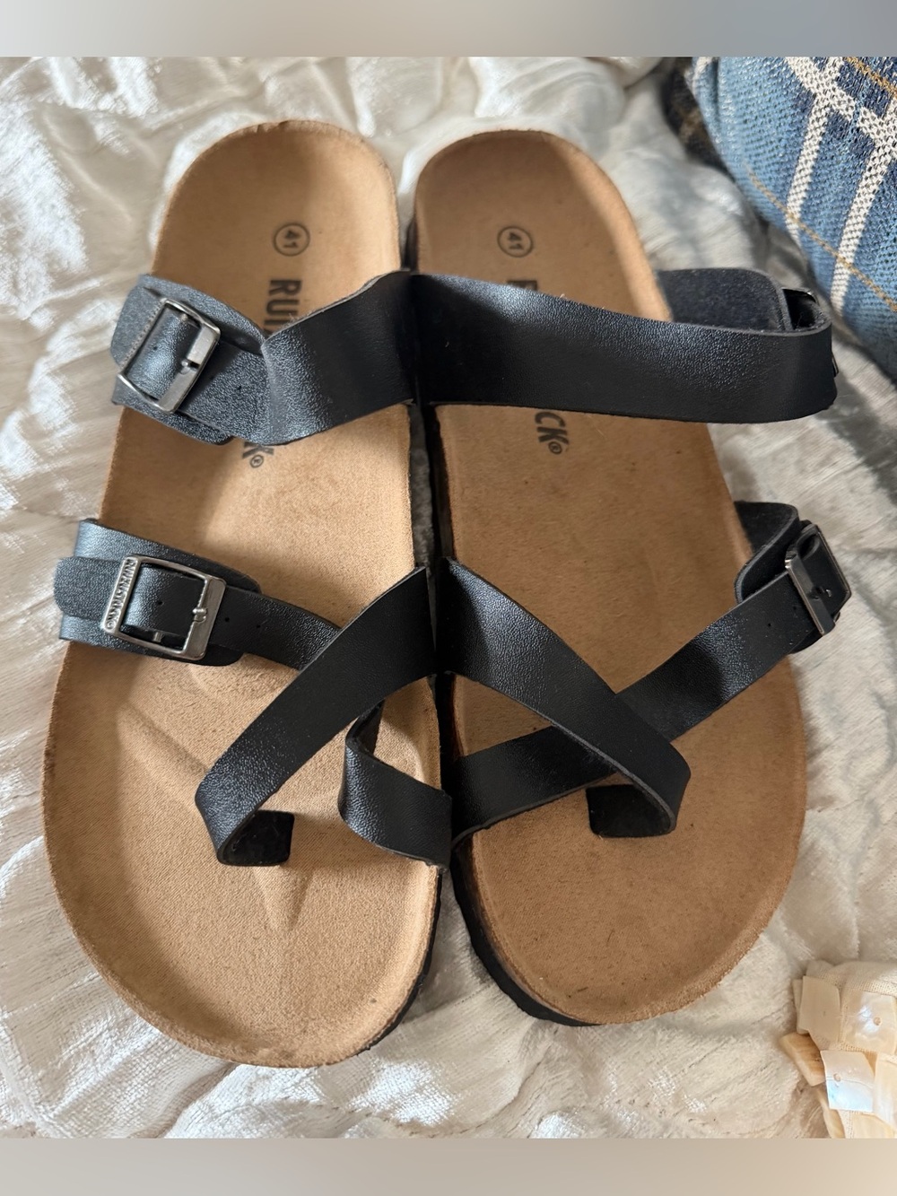 NEW!! Black Strappy Unisex Cork Footbed Sandals with Adjustable Buckles
